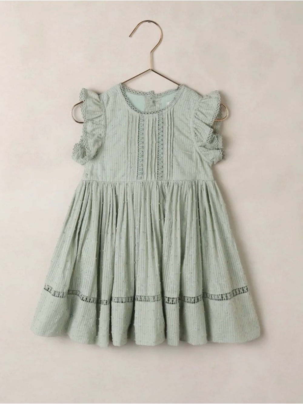 Girls' Ruffled Lace-Trim Dress in Sage Green